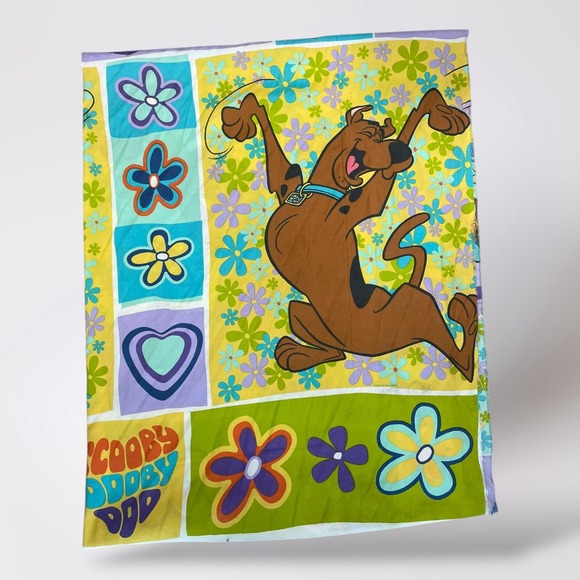 Vintage 1999 Scooby Doo Twin Bedding Sheet Cartoon Flowers Y2K Decor Kids - Picture 1 of 11